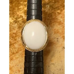 HENG NGAI Ring Size 5 Gold Vermeil over Sterling Silver w/ White Oval Cabochon